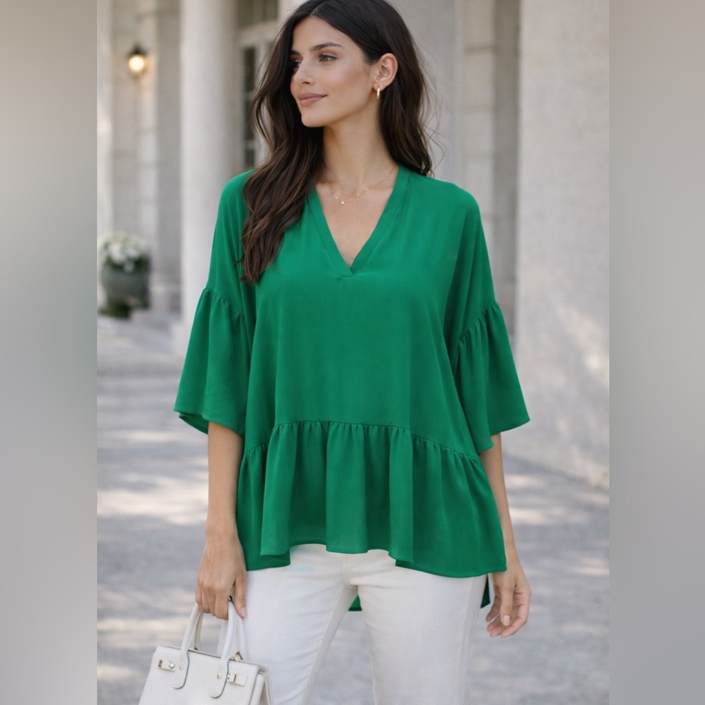 Zara oversized ruffle flowy top size xs travel vacation resort elegant